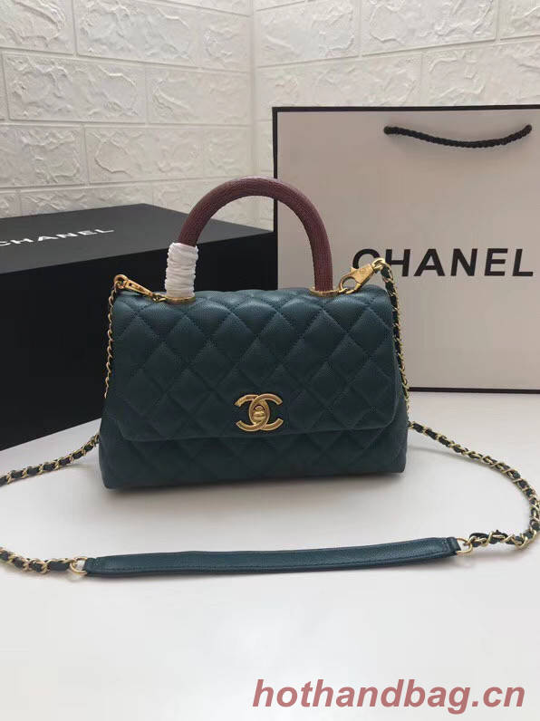 Chanel Small Flap Bag with Red Top Handle A92990 blue