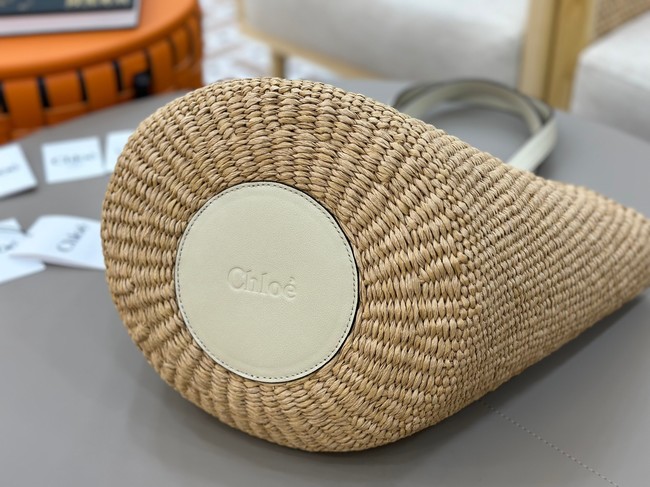 CHLOE Woven Raffia Slit Mini Tote Bag 11265 white
