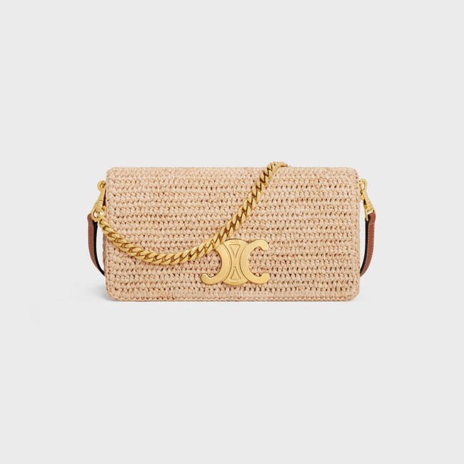 CELINE Chain Claude IN Raffia Plein Soleil Bag 197993 NATURAL & TAN