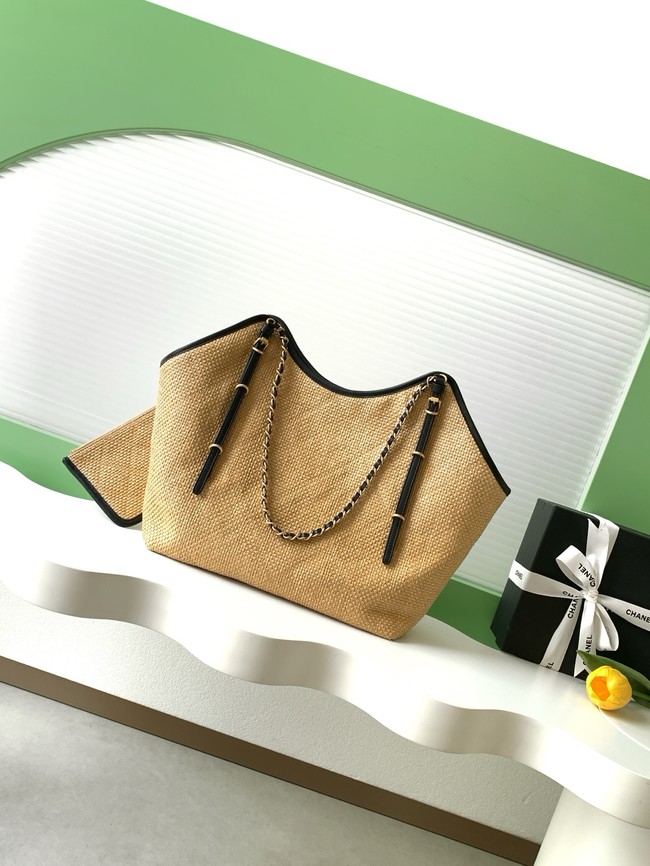 CHANEL Maxi Shopping Bag Braided Raffia AS5463 Dark Beige