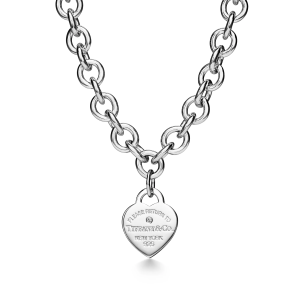 Heart Tag Necklace in Silver with a Diamond, Medium