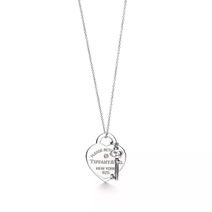 Tiffany Replica Heart Tag and Key Necklace in Sterling Silver with a Diamond, Medium
